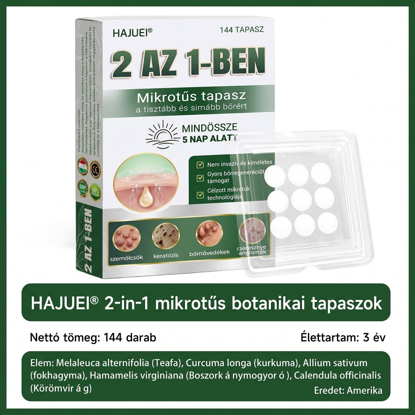 🇭🇺 HAJUEI® ☺️ 2-az-1-ben Mikrotű & Hidrokoloid Tapasz | 🧪 Kiemelkedő Anyajegyek, Pattanások, Lapos Szemölcsök & Bőrkinövések Eltávolítója | Ráncok, Hegek & Bőrhibák Javítása | Láthatatlan Csillag Pattanástapasz Arcra & Testre | 144 db ✨