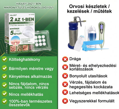 🇭🇺 HAJUEI® ☺️ 2-az-1-ben Mikrotű & Hidrokoloid Tapasz | 🧪 Kiemelkedő Anyajegyek, Pattanások, Lapos Szemölcsök & Bőrkinövések Eltávolítója | Ráncok, Hegek & Bőrhibák Javítása | Láthatatlan Csillag Pattanástapasz Arcra & Testre | 144 db ✨