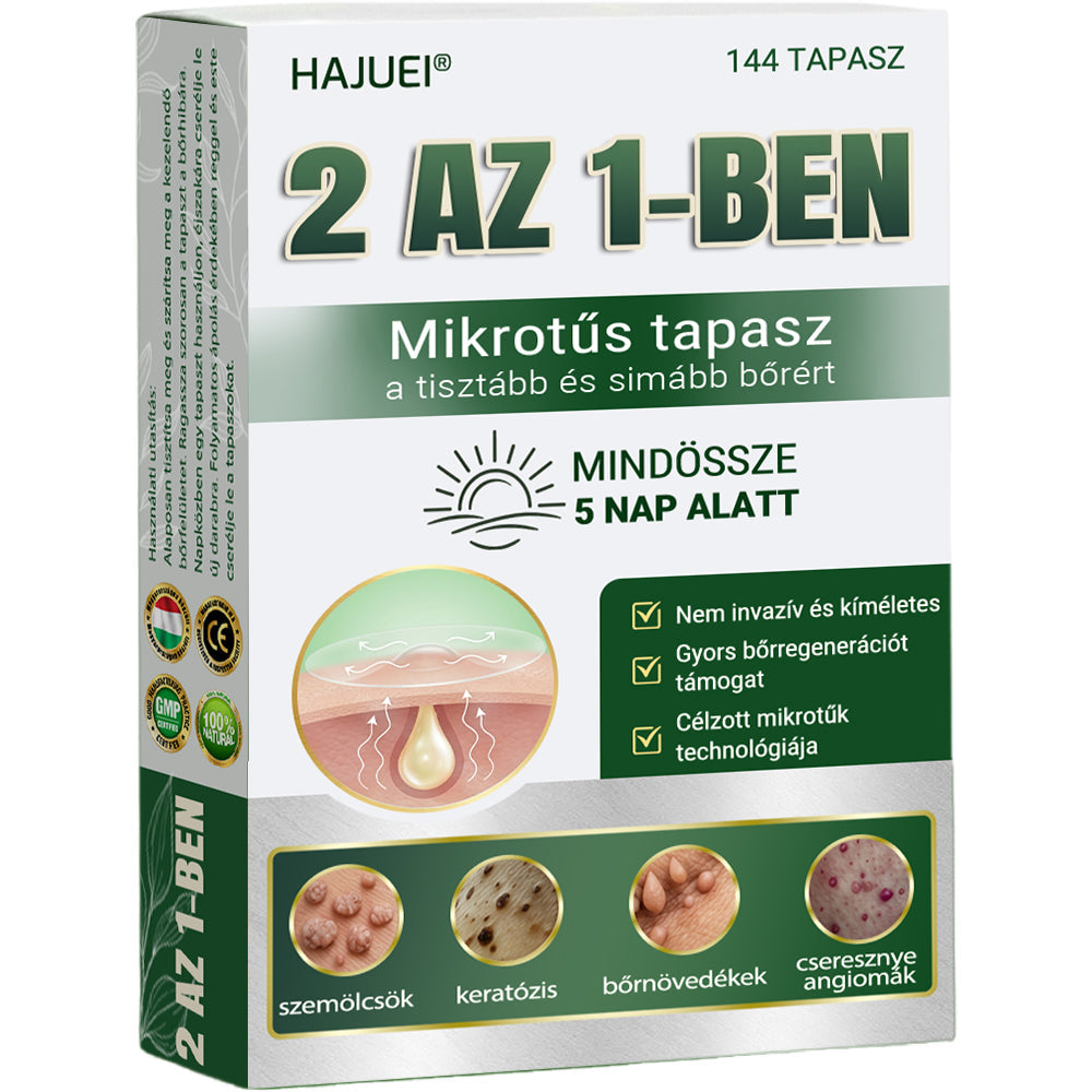 🇭🇺 HAJUEI® ☺️ 2-az-1-ben Mikrotű & Hidrokoloid Tapasz | 🧪 Kiemelkedő Anyajegyek, Pattanások, Lapos Szemölcsök & Bőrkinövések Eltávolítója | Ráncok, Hegek & Bőrhibák Javítása | Láthatatlan Csillag Pattanástapasz Arcra & Testre | 144 db ✨