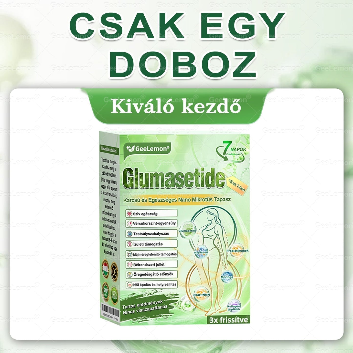 Magyar hivatalos bol 👨‍⚕️ 𝐆𝐞𝐞𝐋𝐞𝐦𝐨𝐧® 8 az 1-ben karcsúsító nano mikrotűs tapasz 🇭🇺 Napi egyszeri használat ✅ 7 napon belül látható eredmény – Alkalmas elhízás, szív- és érrendszeri problémák, cukorbetegség és ízületi problémák kezelésére.