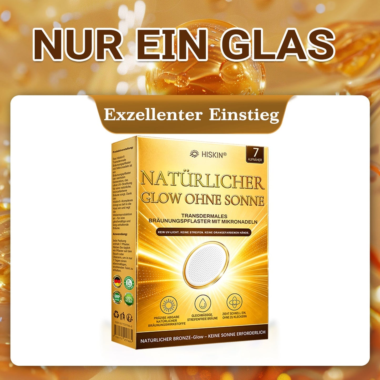 Offizieller Shop | ☀️☀️ Hiskin® Sunless Bronze Microneedle Patch 🇩🇪 Nur 1× täglich anwenden ✨ Sichtbar sonnengeküsster Teint in nur 7 Tagen ✅ Ohne UV-Strahlung · Ohne Orangestich · Ohne Streifen · DHA-frei · Einfach anzuwenden