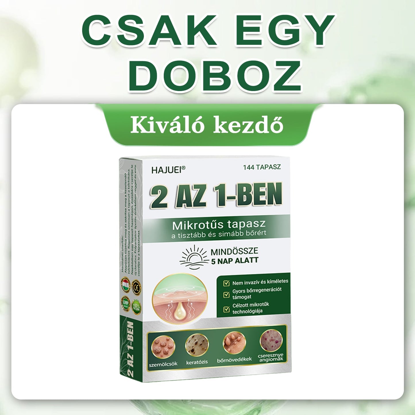 🇭🇺 HAJUEI® ☺️ 2-az-1-ben Mikrotű & Hidrokoloid Tapasz | 🧪 Kiemelkedő Anyajegyek, Pattanások, Lapos Szemölcsök & Bőrkinövések Eltávolítója | Ráncok, Hegek & Bőrhibák Javítása | Láthatatlan Csillag Pattanástapasz Arcra & Testre | 144 db ✨