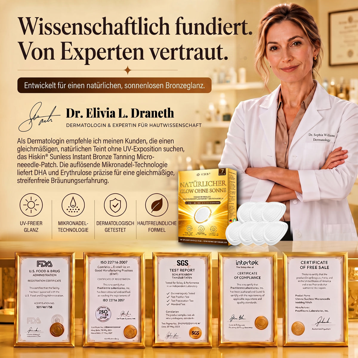 Offizieller Shop | ☀️☀️ Hiskin® Sunless Bronze Microneedle Patch 🇩🇪 Nur 1× täglich anwenden ✨ Sichtbar sonnengeküsster Teint in nur 7 Tagen ✅ Ohne UV-Strahlung · Ohne Orangestich · Ohne Streifen · DHA-frei · Einfach anzuwenden