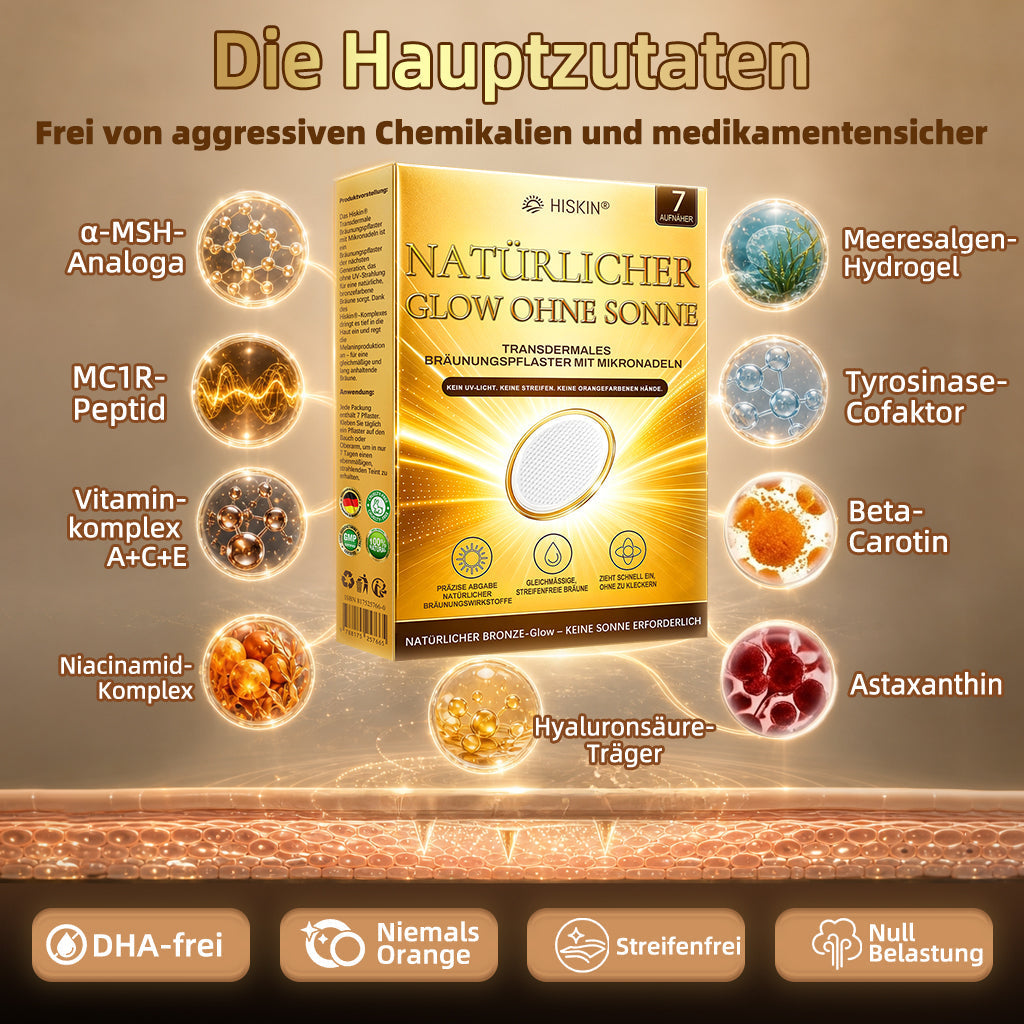 Offizieller Shop | ☀️☀️ Hiskin® Sunless Bronze Microneedle Patch 🇩🇪 Nur 1× täglich anwenden ✨ Sichtbar sonnengeküsster Teint in nur 7 Tagen ✅ Ohne UV-Strahlung · Ohne Orangestich · Ohne Streifen · DHA-frei · Einfach anzuwenden
