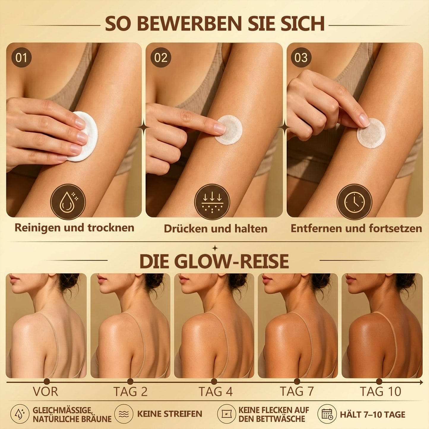 Offizieller Shop | ☀️☀️ Hiskin® Sunless Bronze Microneedle Patch 🇩🇪 Nur 1× täglich anwenden ✨ Sichtbar sonnengeküsster Teint in nur 7 Tagen ✅ Ohne UV-Strahlung · Ohne Orangestich · Ohne Streifen · DHA-frei · Einfach anzuwenden